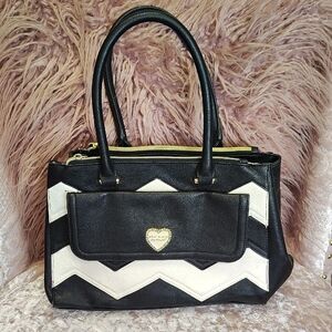 Betsey Johnson Black and Cream Chevron Satchel